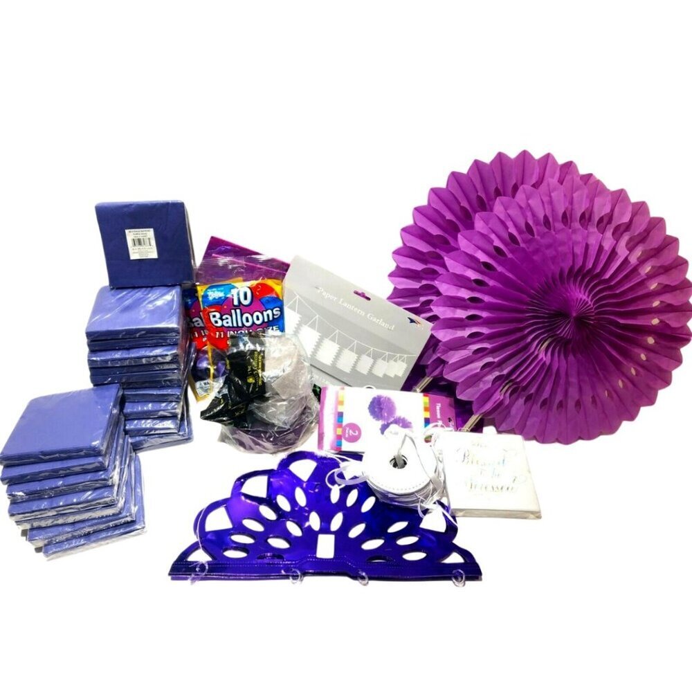 💜 Purple Party MEGA Bundle | 400 BRAND NEW Napkins + Streamers, Balloons & Déco